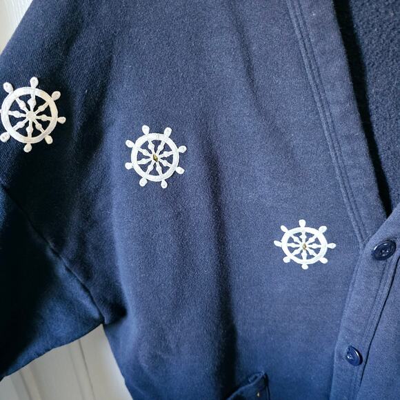 Jerzees Vintage Nautical Oversize Cardigan  size XL Old Money Embellished - Picture 5 of 10
